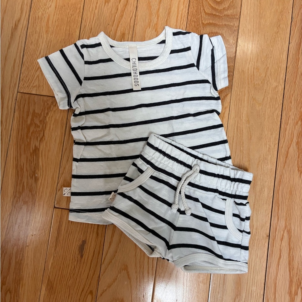 CHILDHOODS Black and White Striped Cotton Set